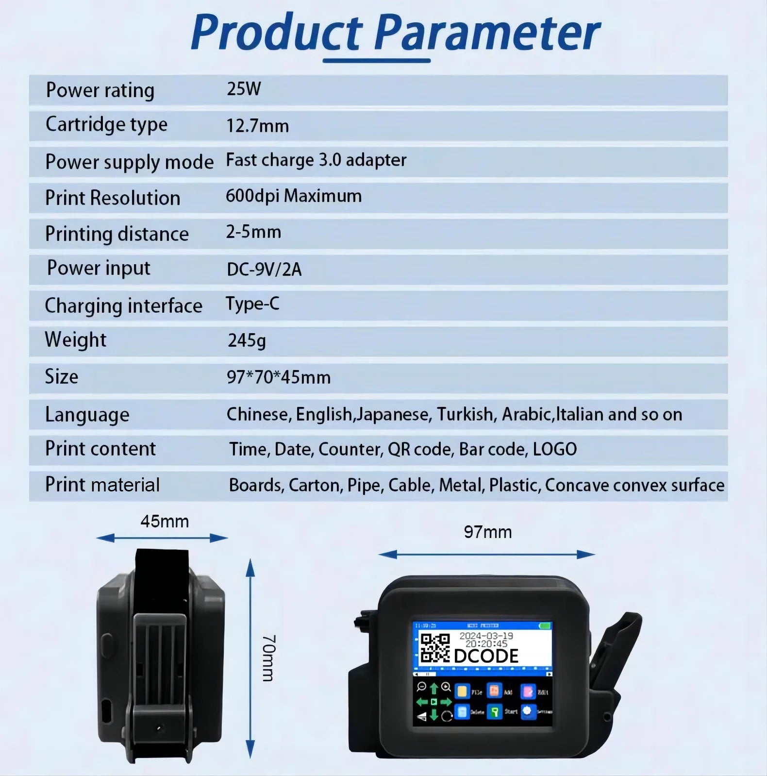 Portable Handheld Inkjet Mini Printer