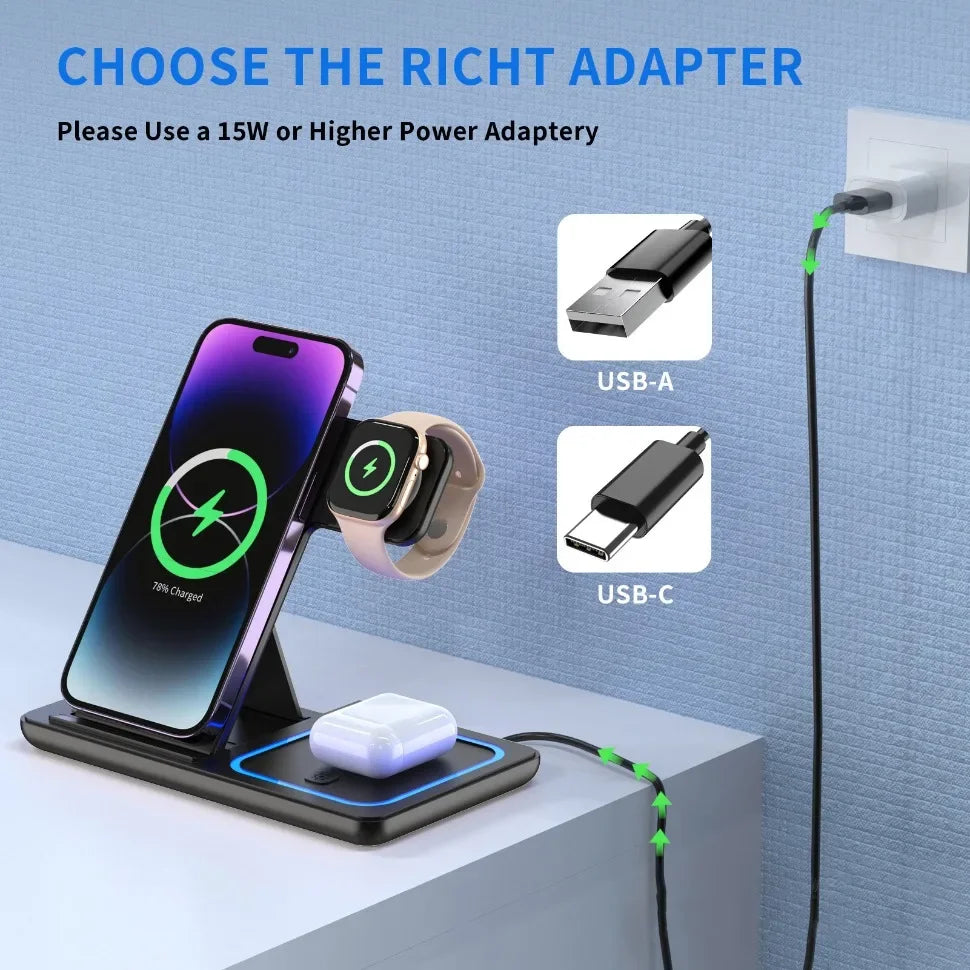 3-in-1 Foldable 30W Wireless Charging Station