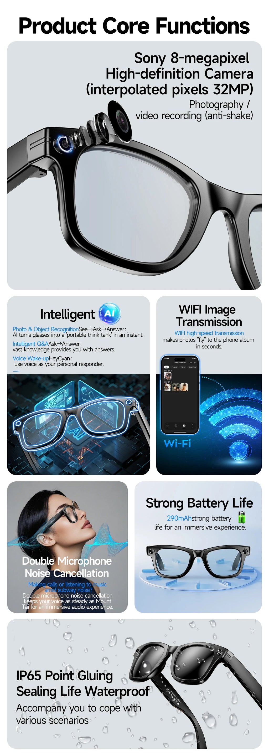 AI Smart Camera Glasses with Translation & Calls