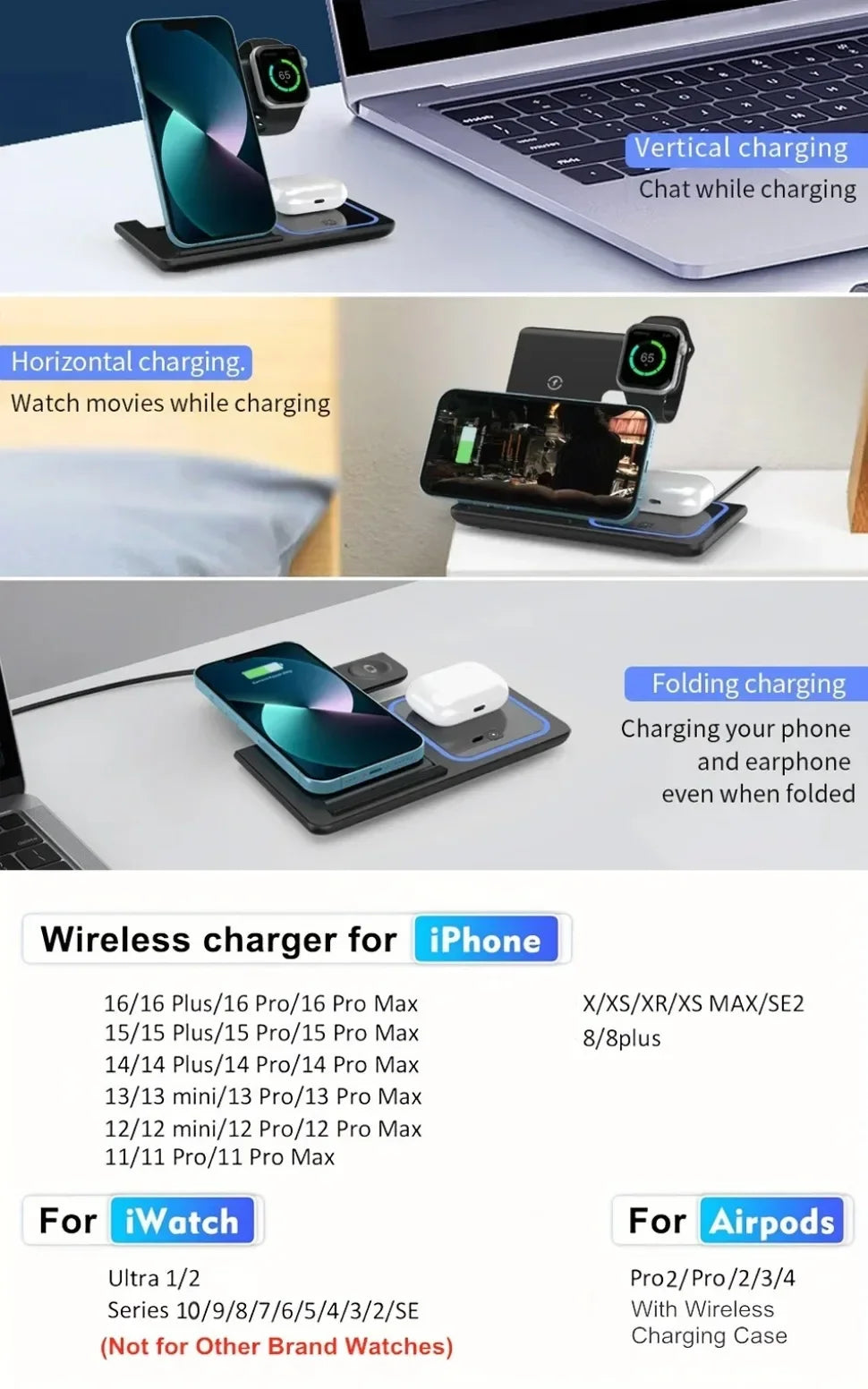 3-in-1 Foldable 30W Wireless Charging Station